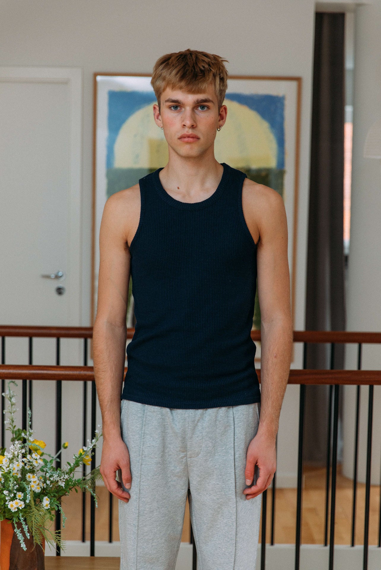 トップス ANCELLM DAMAGE WAFFLE TANK TOP/BLACK ANCELLM - DAMAGE WAFFLE TANK TOP/BLACK | NapsNote