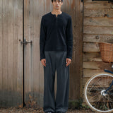 Ezra Ribbed Henley, Black